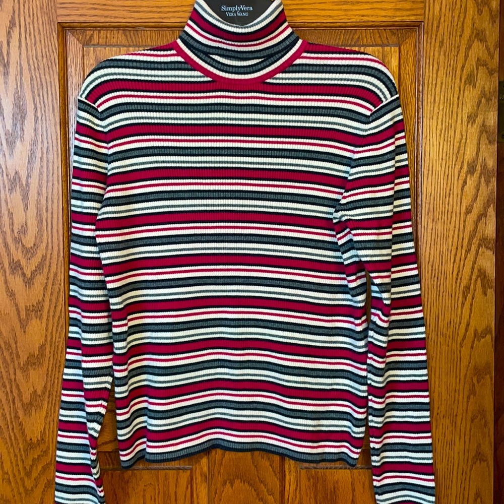 HANNA ANDERSSON turtle neck top M organic Cotton Pink Gray stripes EXCELLENT